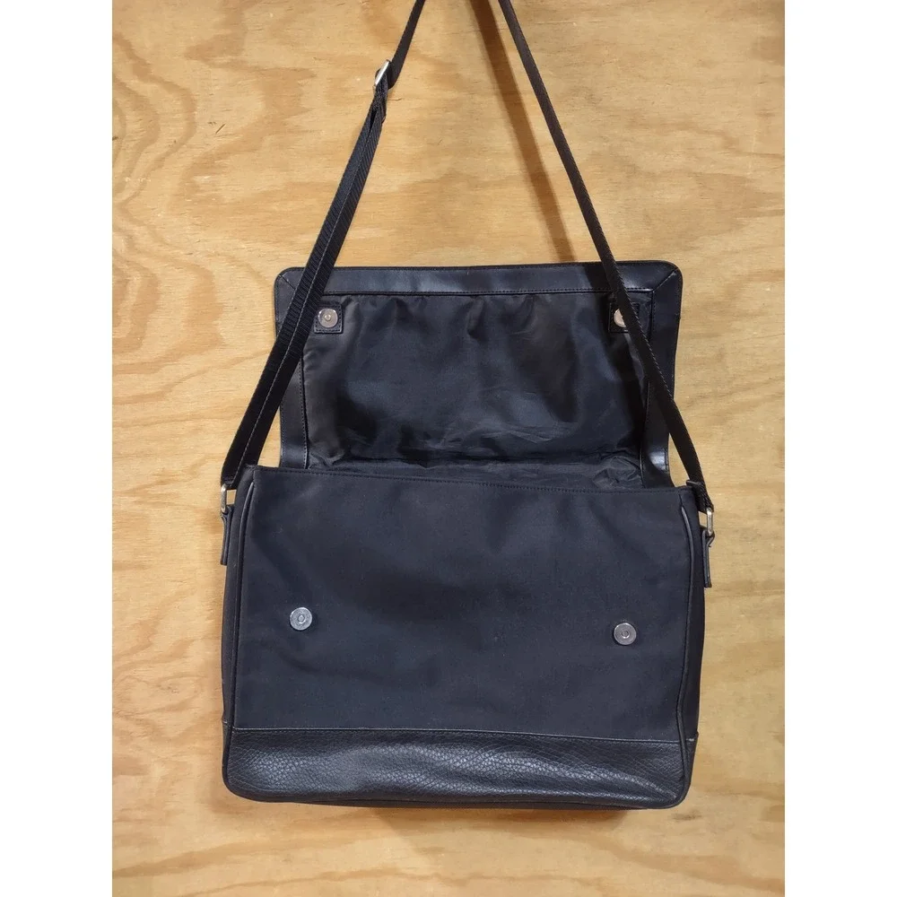 Calvin Klein Black Nylon Leather Trim Messenger Bag Crossbody Laptop Briefcase